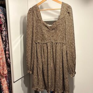 She + Sky Brown Long Sleeve Dress with White Dots